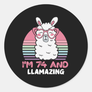 Sticker Rond Drôle Adorable Llama 74e Anniversaire Cadeau Pour 