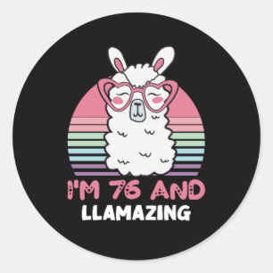 Sticker Rond Drôle Adorable Llama 76e Anniversaire Cadeau Pour 