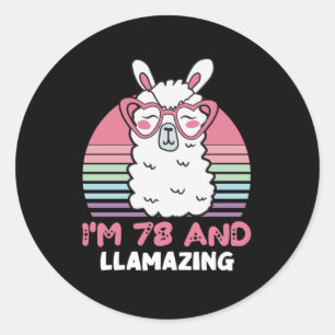 Sticker Rond Drôle Adorable Llama 78e Anniversaire Cadeau Pour