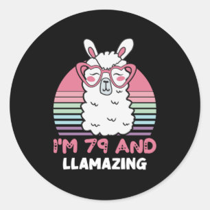 Sticker Rond Drôle Adorable Llama 79e Anniversaire Cadeau Pour 