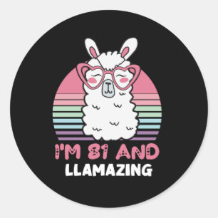 Sticker Rond Drôle Adorable Llama 81e Anniversaire Cadeau Pour 