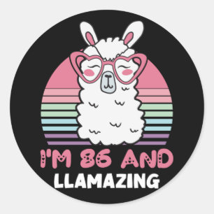 Sticker Rond Drôle adorable Llama 86e cadeau d'anniversaire pou