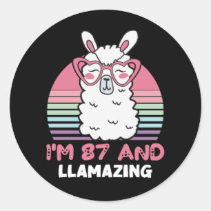 Sticker Rond Drôle Adorable Llama 87e Anniversaire Cadeau Pour 