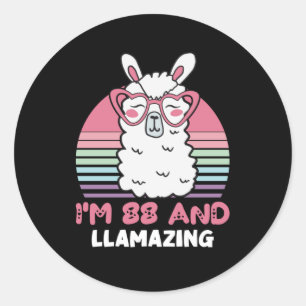 Sticker Rond Drôle Adorable Llama 88e Anniversaire Cadeau Pour 