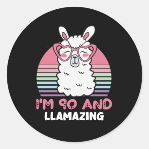 Sticker Rond Drôle Adorable Llama 90e Anniversaire Cadeau Pour