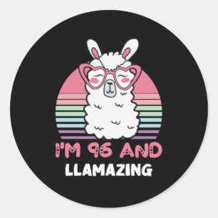 Sticker Rond Drôle Adorable Llama 96e cadeau d'anniversaire pou