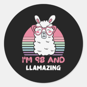 Sticker Rond Drôle Adorable Llama 98e Anniversaire Cadeau Pour 