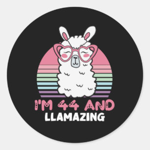 Sticker Rond Drôle Adorable Llama Cadeau 44e Anniversaire Pour 