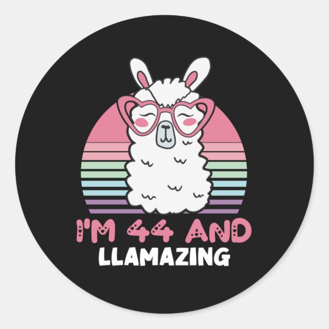 Sticker Rond Drôle Adorable Llama Cadeau 44e Anniversaire Pour  (Devant)