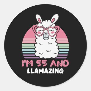 Sticker Rond Drôle Adorable Llama Cadeau 55e Anniversaire Pour 