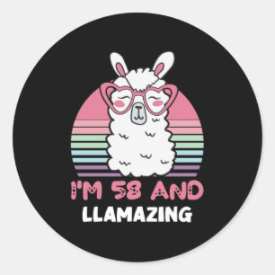 Sticker Rond Drôle Adorable Llama Cadeau 58e Anniversaire Pour 