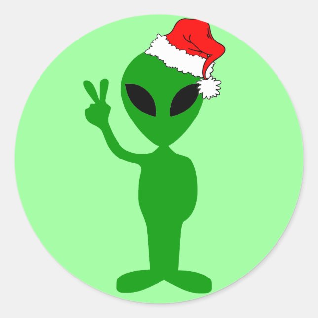 Sticker Rond Drôle alien de paix père Noël (Devant)