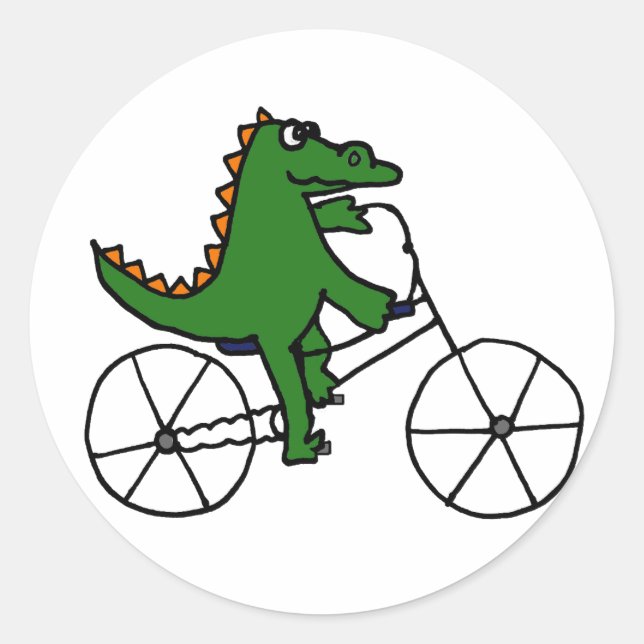 Sticker Rond Drôle Alligator équitation Bicycle Cartoon (Devant)