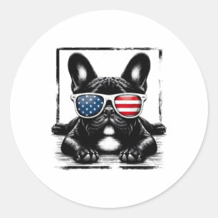 Sticker Rond Drôle Amusant Français Bulldog Drapeau Américain 4