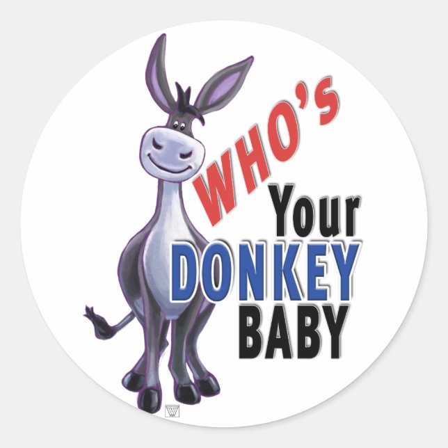 Sticker Rond Drôle âne, qui est votre bébé âne (Devant)