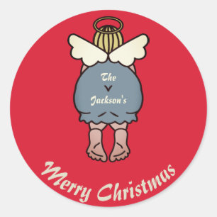 Sticker Rond Drôle Ange Cartoon Nom personnalisé Noël