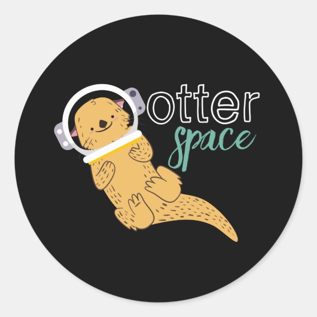 Sticker Rond Drôle animal caricature Humour Otter espace (Devant)