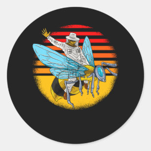 Sticker Rond Drôle apiculteur sur apiculteur d'abeilles