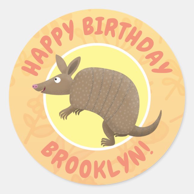 Sticker Rond Drôle armadillo joyeux dessin animé (Devant)