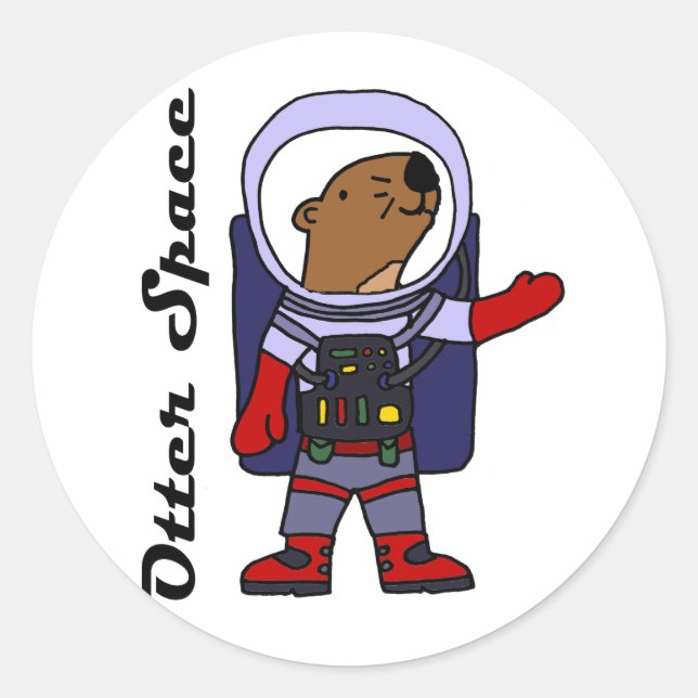 Sticker Rond Drôle Astronaut de loutres de mer dans le dessin d (Devant)