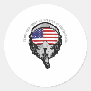 Sticker Rond Drôle avion de chasse et pilote Masque TShirt