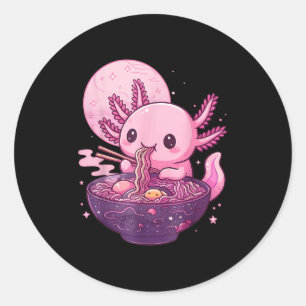 Sticker Rond Drôle Axolotl Noodle Anime Kawaii Axolotl Manger R