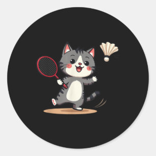 Sticker Rond Drôle Badminton mignon Chat Racket Shutette Hommes
