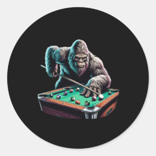 Sticker Rond Drôle Bigfoot Sasquatch Billard Joueur de billard 