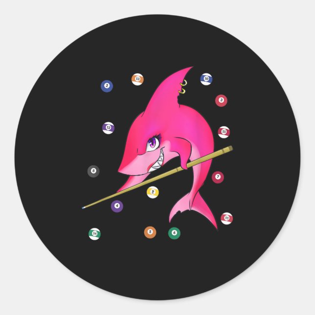 Sticker Rond Drôle Billard piscine requin Femme (Devant)
