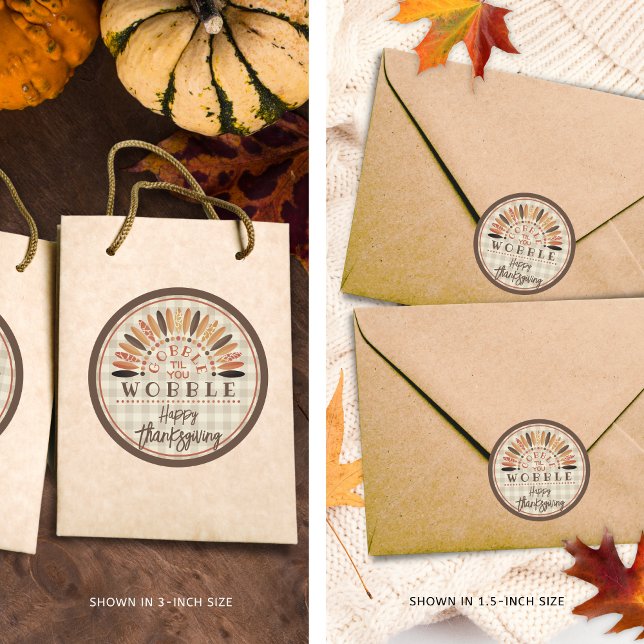 Sticker Rond Drôle Bonne Action de Grâce Rustique à carreaux (Créateur téléchargé)