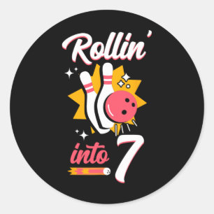 Sticker Rond Drôle Bowling 7e Anniversaire Rollin' Into 7