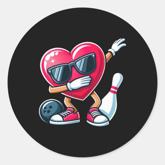 Sticker Rond Drôle Bowling Dabbing Dab Heart Valentines Day Boy (Devant)