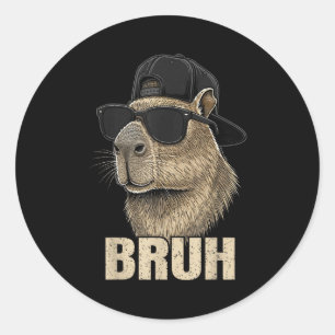 Sticker Rond Drôle Bruh Mème Amoureux de Capybara Cool Célibata