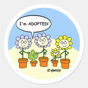 Sticker Rond Drôle Cactus et Fleurs Adoption Cartoon Arizona