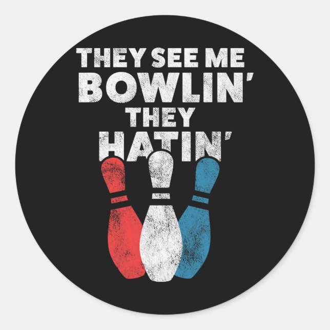 Sticker Rond Drôle cadeau Bowling pour hommes femmes ou papa (Devant)