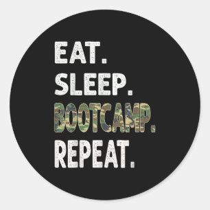 Sticker Rond Drôle Camo Manger Sommeil Bootcamp Répéter Camoufl