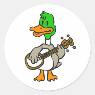 Sticker Rond Drôle canard jouant au banjo choisir la couleur