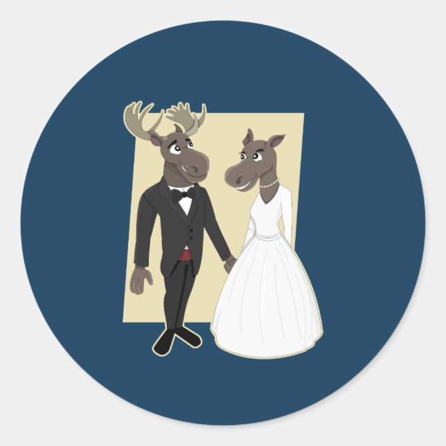 Sticker Rond Drôle Caricature du Mariage d'orignal (Devant)