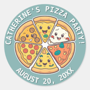 Sticker Rond Drôle caricature style pizza fête personnalisable