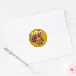 Sticker Rond Drôle Caricature Thanksgiving Turquie