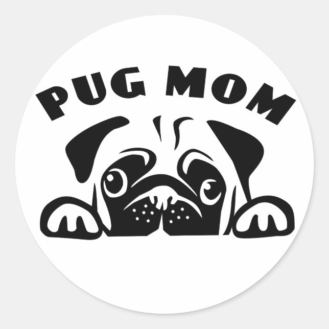 Sticker Rond Drôle Carlin Maman mignonne Chien Chien Chien Cari (Devant)