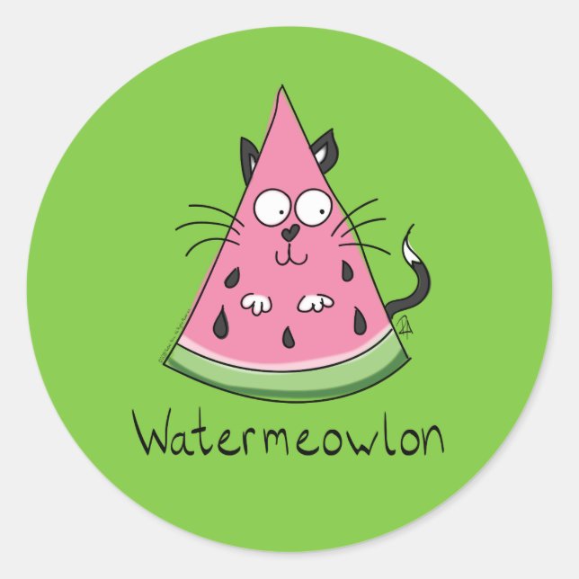 Sticker Rond Drôle Cartoon Chat Watermelon Enfants (Devant)