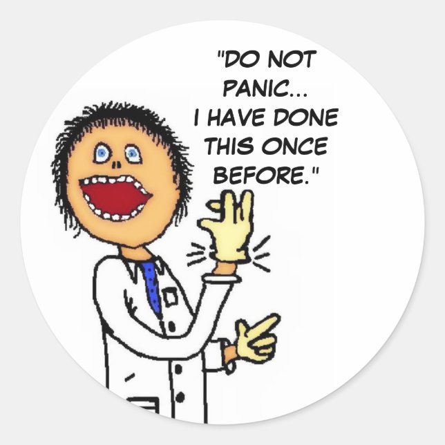 Sticker Rond Drôle Cartoon Docteur (Devant)