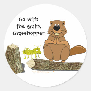 Sticker Rond Drôle Castor et Grasshopper tournant en bois