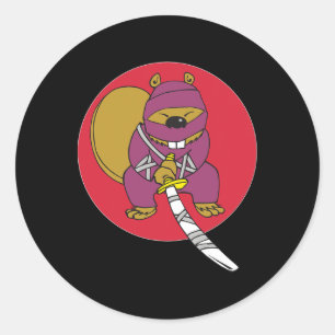 Sticker Rond Drôle Castor. Ninja Beaver