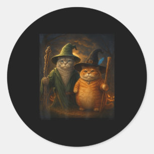 Sticker Rond Drôle Chat Halloween Chat Assistant de mème de cha