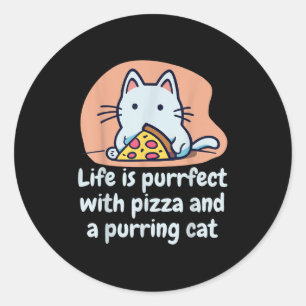 Sticker Rond Drôle Chat Pizza Lover Kitten Cute Chat Hilarious