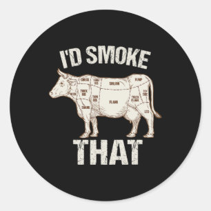 Sticker Rond Drôle Chef Sarcastique Boucher Cook Bbq Je Fumerai