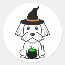 Sticker Rond Drôle chien blanc est une sorcière