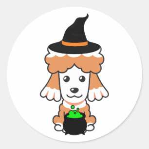 Sticker Rond Drôle chien brun est une sorcière